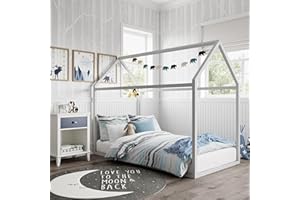 MAX & FINN Little Seeds Rowan Valley Skyler Twin Size Floor Bed for Babies and Toddlers, Montessori House Bed for Kids, Metal Frame with Slats, No Box Spring Required, Dove Gray