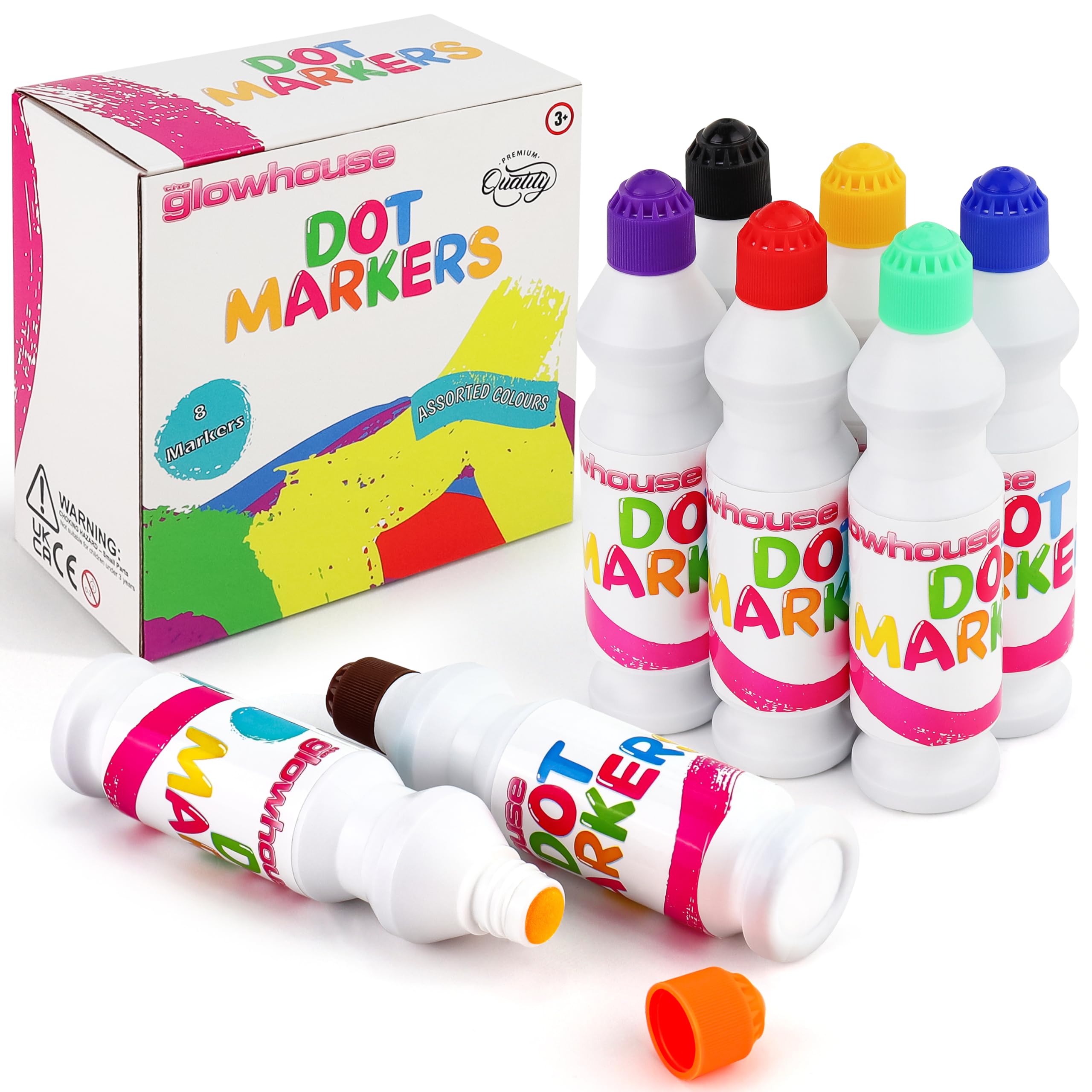 The Glowhouse Chubbi Paint Markers, 8 Assorted Colours, 75ml Bottles, Quick Drying, No Mess, No Spill Paints for Art and Craft Projects, Bingo, Schools and Kids