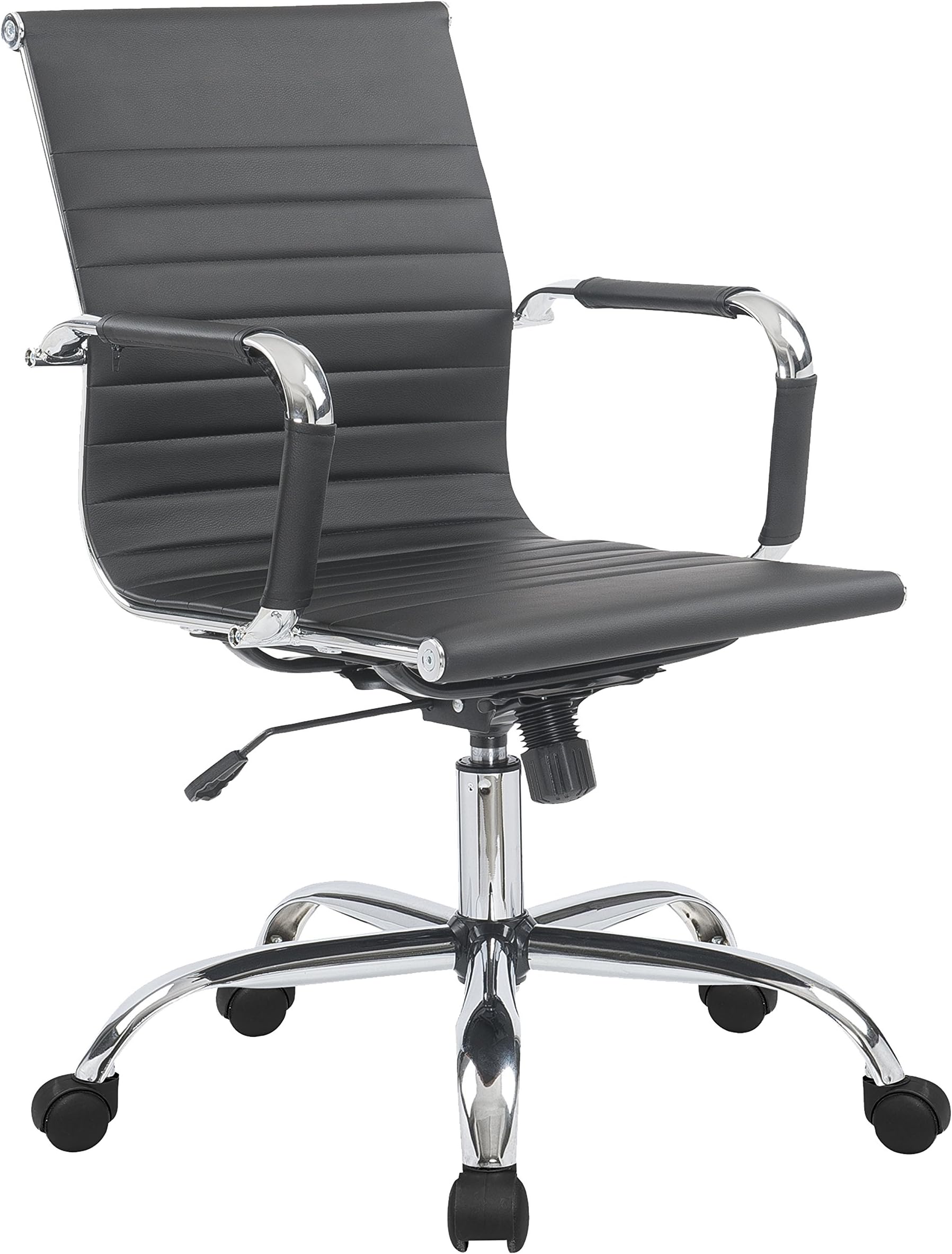 Porthos Home Ardin Adjustable Chair with Arms, 360° Swivel, 5 Roller Caster Wheels and PU Leather Upholstery (for Home and Office Uses), One Size, Black