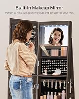 SONGMICS 6 LEDs Mirror Jewellery Cabinet 360° Swivel Lockable Free-Standing view 7