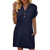 ANRABESS Womens Summer Dresses Casual Short Sleeve V Neck Textured Cute Mini Tshirt Dress 2026 Spring Beach Shift Sundress