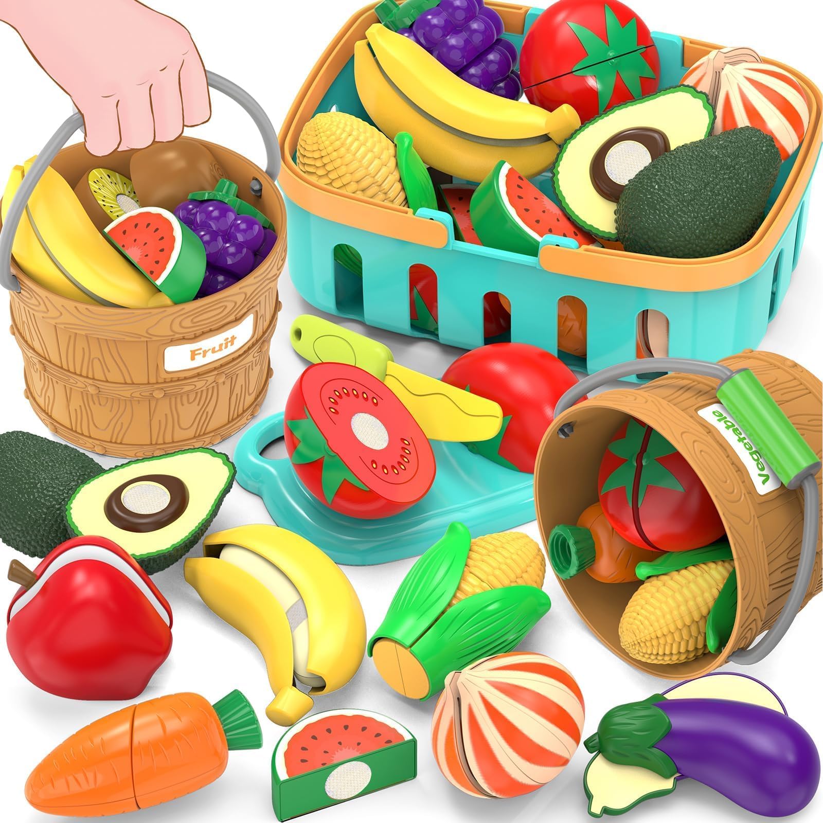Photo 1 of Play Food Sets for Kid Kitchen, Preschool Learning Toy, Cutting Food Sorting Toy for Toddler 3-8, Pretend Play Accessories for Toddler, Birthday Christmas Education Gift for Boys Girls