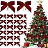 Oslynia 24 Pcs Red Velvet Christmas Tree Bows Ornaments, 3.5×3.5 inches Vintage Christmas Tree Bows Decorations, Velvet Holiday Decor Bows for Gift Wrapping, Porch Decor, Garland