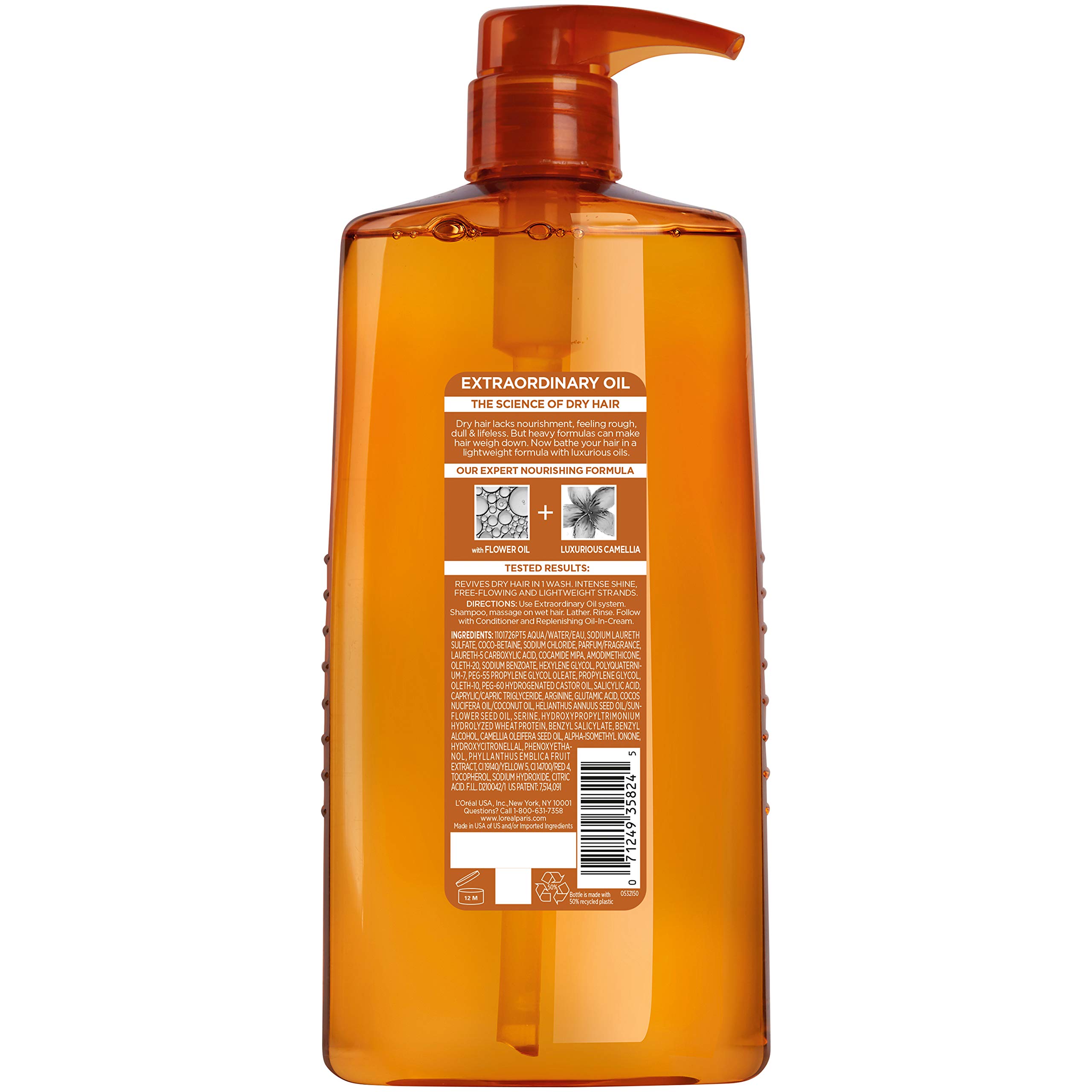 L’Oréal Paris Elvive Extraordinary Oil Nourishing Shampoo, for Dry or Dull Hair, Shampoo with Camellia Flower Oils, for Intense Hydration, Shine, and Silkiness, 28 Fl; Oz