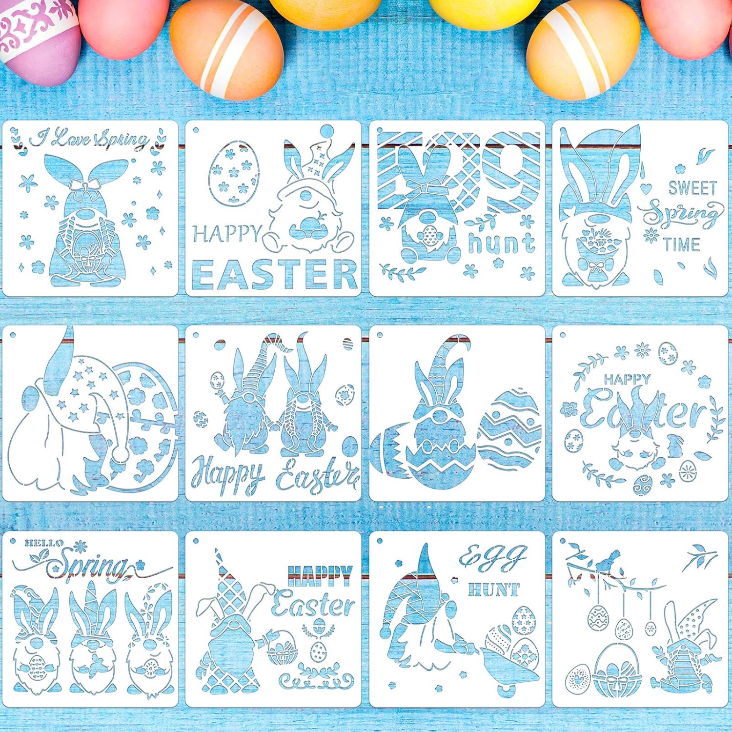 12 Pieces Easter Day Stencil Spring Stencil Template Gnome Painting ...