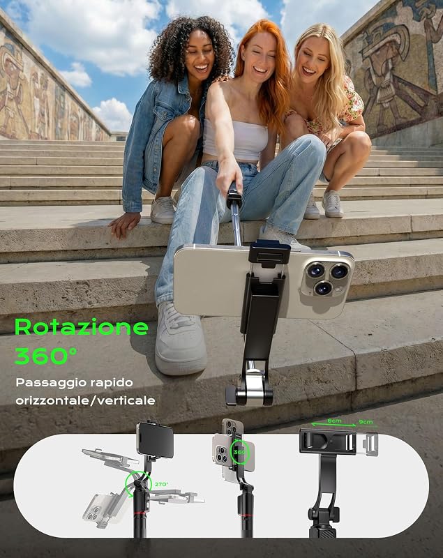 Treppiede Smartphone e Bastone Selfie, 170cm Cavalletto per Smartphone Portatile con Telecomando Wireless, Compatibile con iPhone/Android