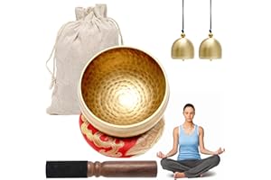 Lweiiws Tibetan Singing Bowl Set, Meditation Sound Bowl, Diameter 8.6 cm, Hand-Hammered Brass Singing Bowl Set, Singing Bowl 