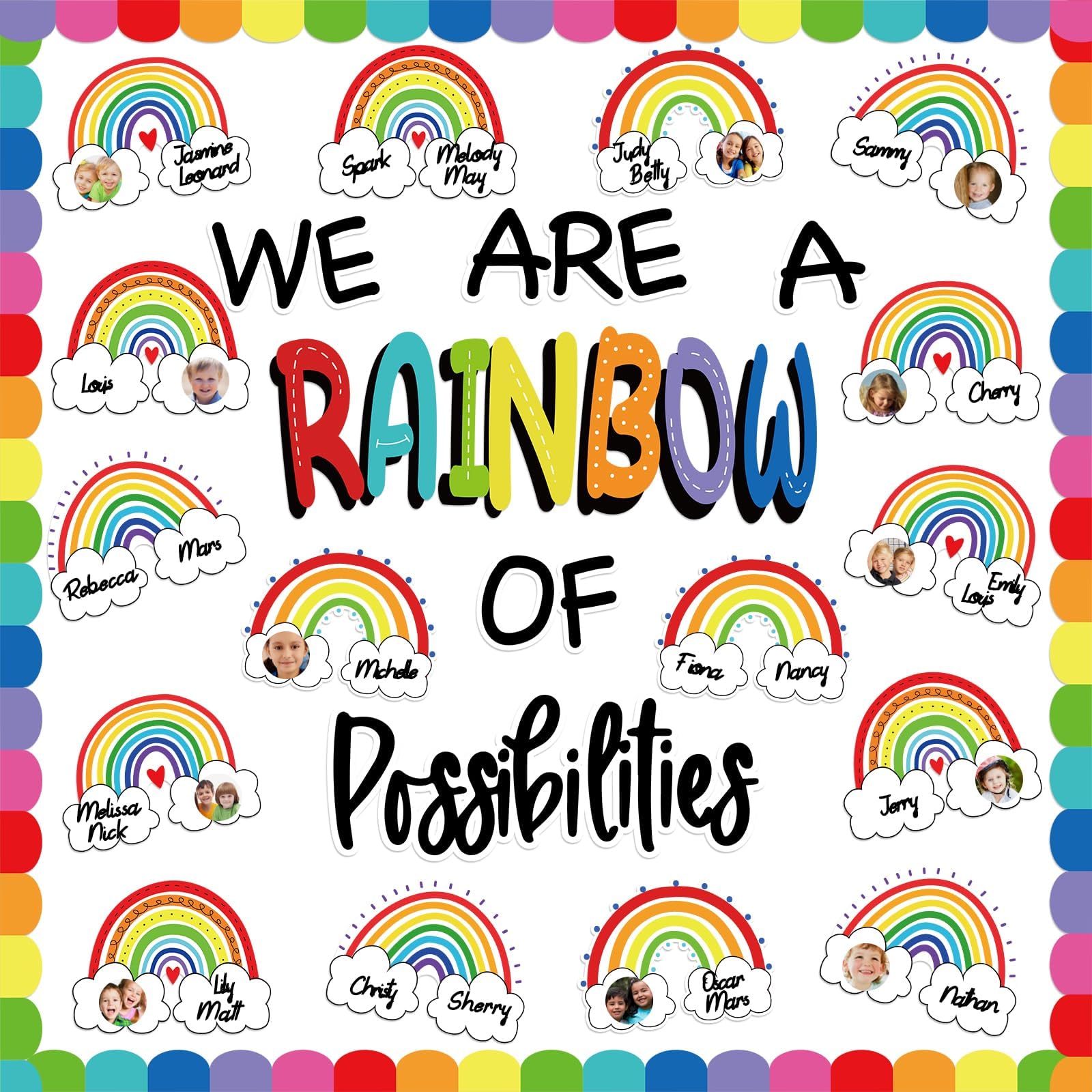 Photo 1 of VABAMNA 51Pcs Classroom Bulletin Board Decorations Set - We are A Rainbow of Possibilities Cutouts with Rainbow Border Trim for Teacher School Classroom Bulletin Boards Wall Decor
