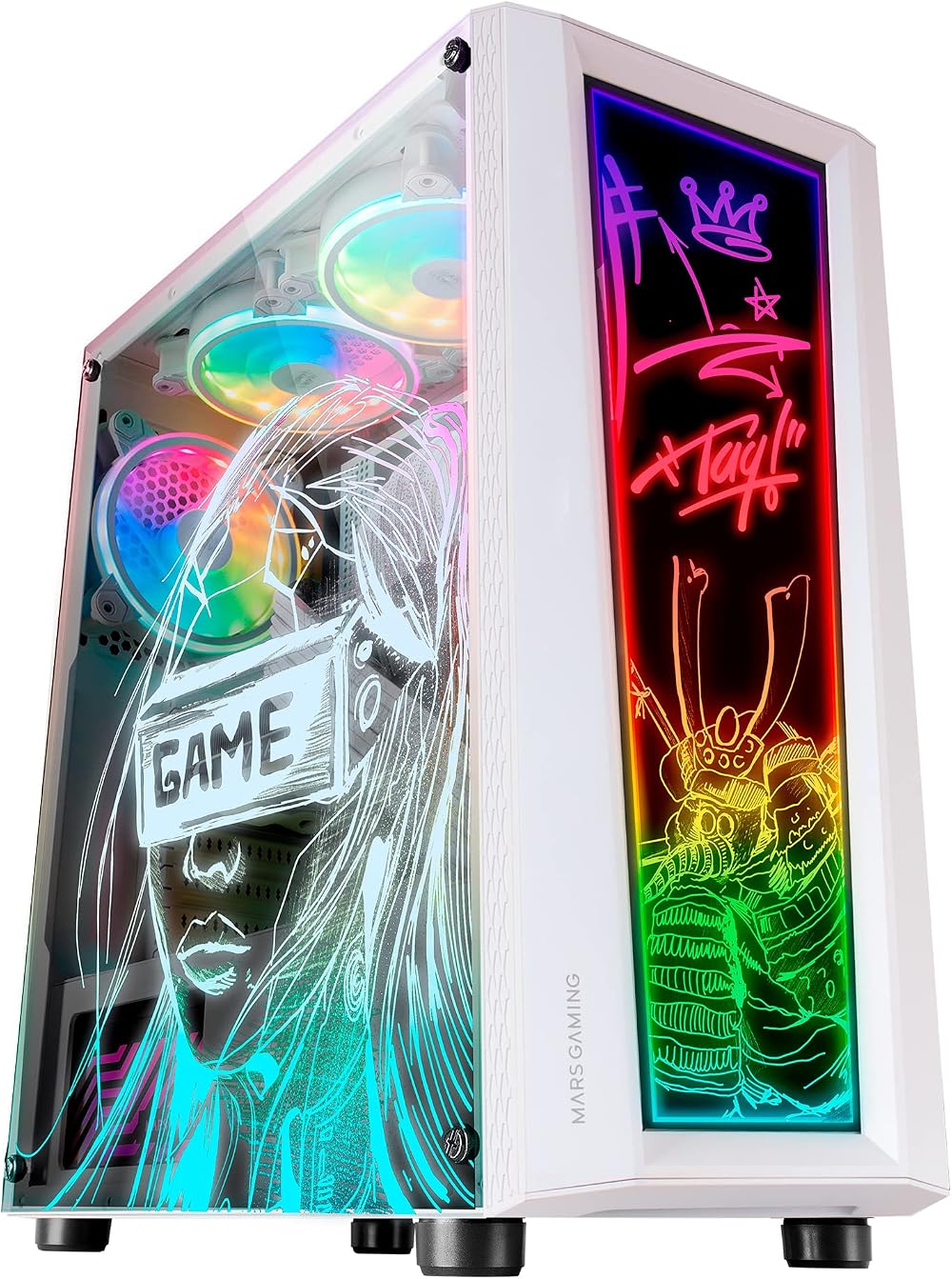 Mars Gaming MC-ART White ATX Gaming PC Case Double Glass Drawable ARGB