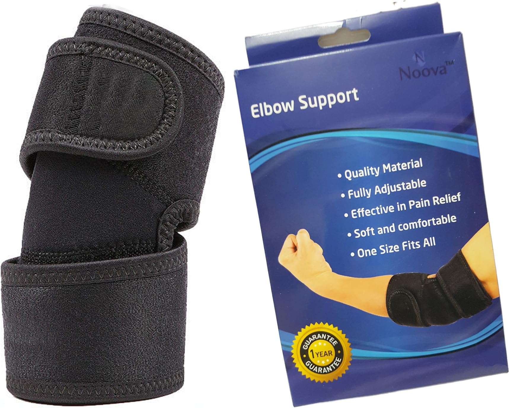 Elbow Brace, Noova Eblow Sleeve Support Wrap Band Guard for Tennis & Golfers Elbow, Quality Neoprene Sports and Gym Accessories (Black, One Piece)