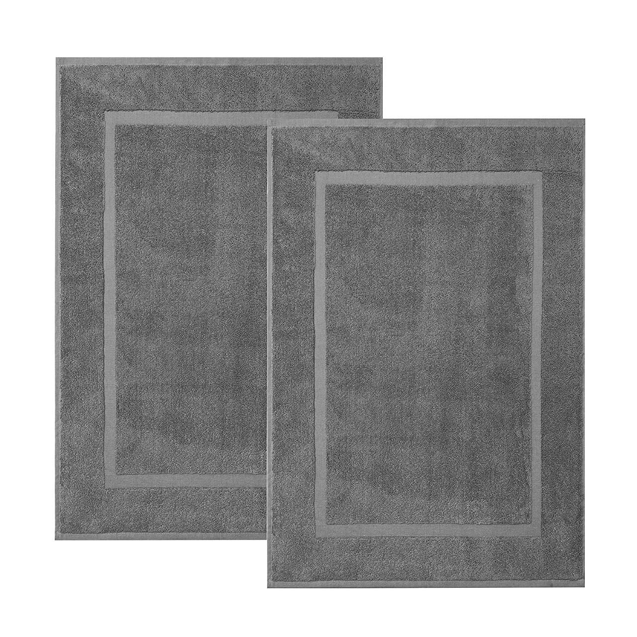 Photo 1 of KAHAF COLLECTION Bath Mat Floor Towel Set - Absorbent Cotton Hotel Spa Shower/Bathtub Mats [Not a Bathroom Rug] (Dark Grey, 2 Pack (16"x24"))