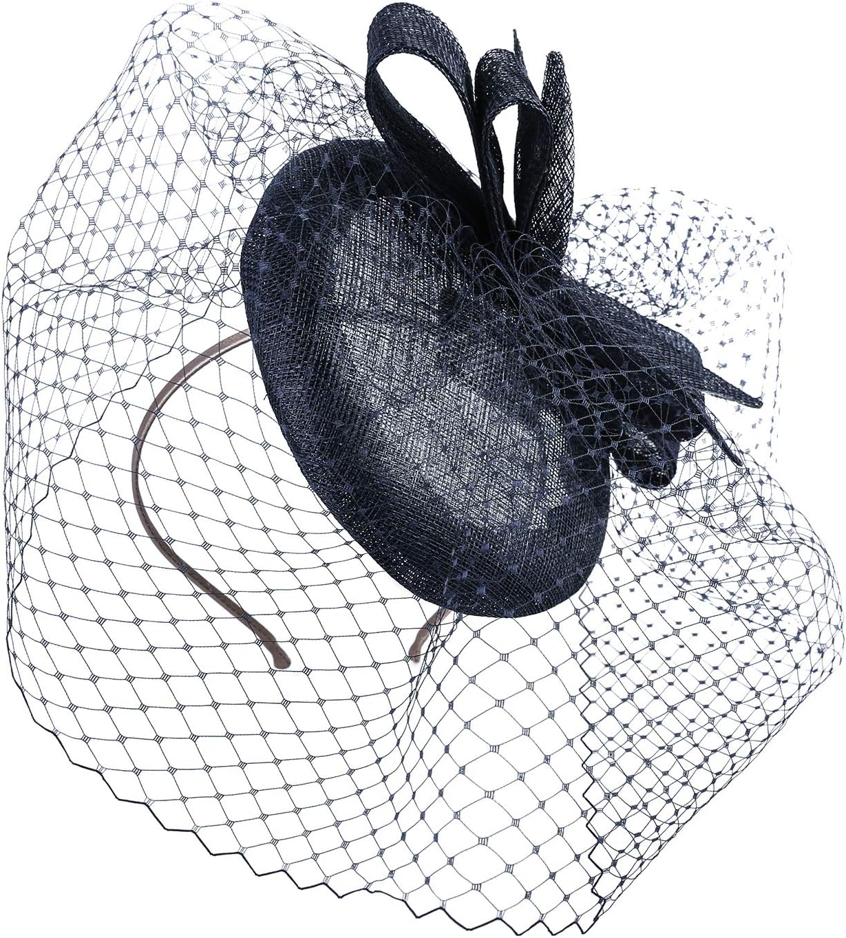 Deevoov Women's Headband Pillbox Fascinator Hats Mesh Net Veil Lace Headpieces Wedding Prom Tea Party Navy