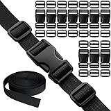 Buckles Straps Set of 1 inch: 10 pcs Quick Side Release Plastic Buckle Dual Adjustable + 12 Yard Black Nylon Webbing Strap Ba