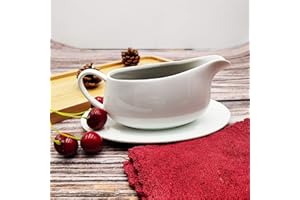 TRIPDOCK 1 Pack Porcelain Gravy Boat and Ceramic Tray, 8 oz Easy Pour White Gravy Boat with Saucer Stand for Salad Dressings, Milk,Broth, Creamer Microwave & Dishwasher Safe (1PC 240ML)