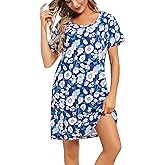 ENJOYNIGHT Womens Nightgowns Cotton Sleepwear Plus Size Sleep Shirt Short Sleeve Nightshirt Print Sleepshirt