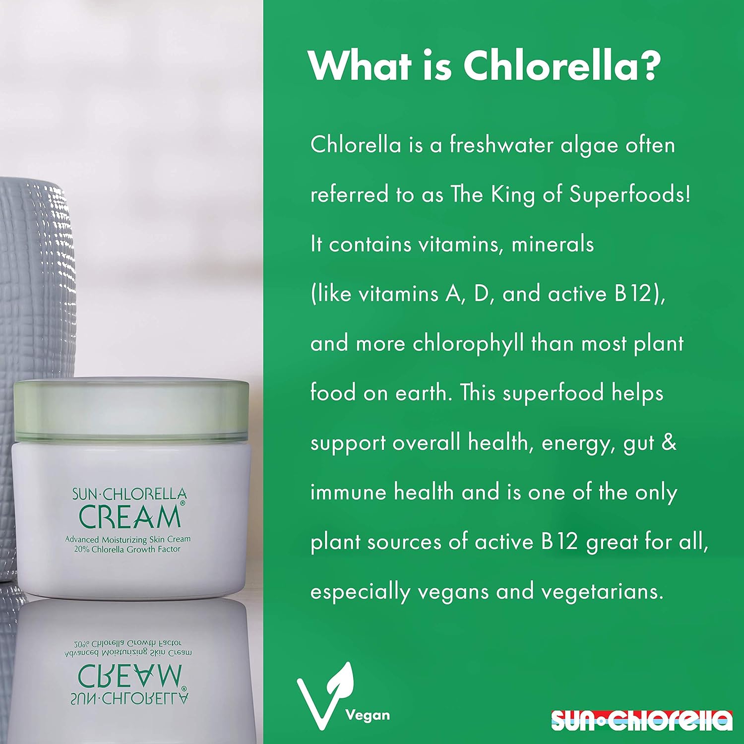 SUN CHLORELLA Chlorella Supplement (200 mg, 300 ct) with Advanced Moisturizing Skin Cream (1.