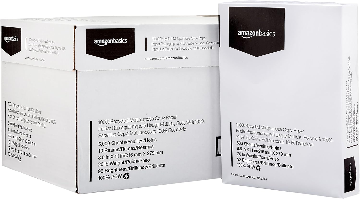 AmazonBasics 30% Recycled Multipurpose Copy Printer Paper - 8.5 x 11 Inches, 10 Ream case (5,000 Sheets)