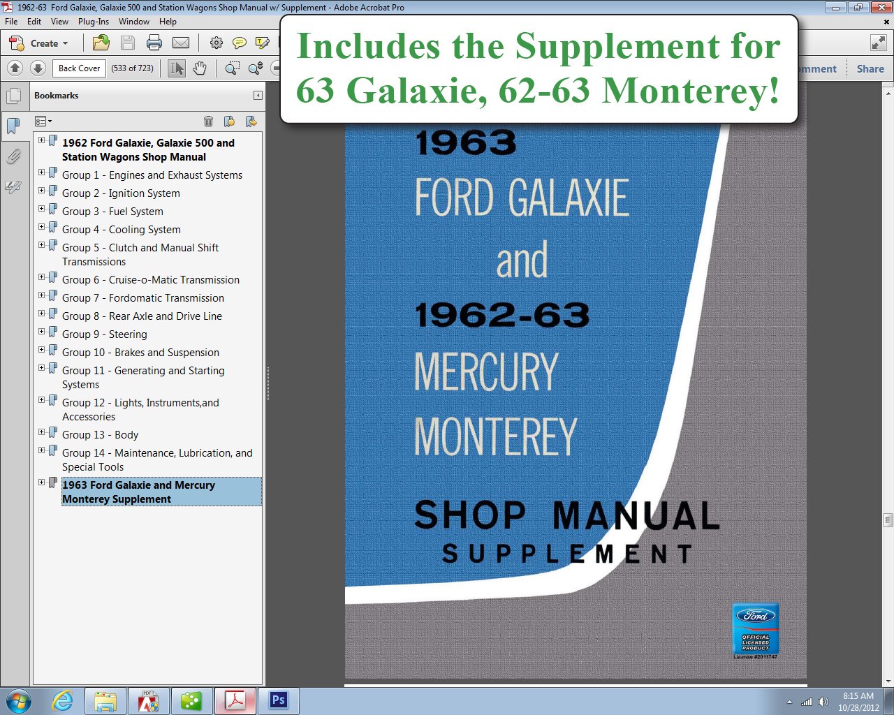 1962-63 Ford Galaxie and Mercury Monterey Shop Manual: Ford Motor Company:  9781603710572: Amazon.com: Books