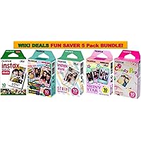 Fujifilm Instax Mini Instant Film Bundle, Candy Pop, Stained Glass, Stripe, Shiny Star, Single Pack, 50 Sheets