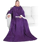 PAVILIA Wearable Blanket with Sleeves and Pocket for Women Men, Sherpa Trim | 250 GSM (Fleece) / 430 GSM (Sherpa Lining), Warm Soft Plush Snuggle Pocket Sleeved TV Throw Wrap, Cozy Gift Ideas Mom Wife