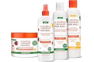 Cantu Care for Kids Haircare Regimen Set with Large Size Shampoo + Conditioner + Detangler + Leave-In Conditioner (Pack of 4)