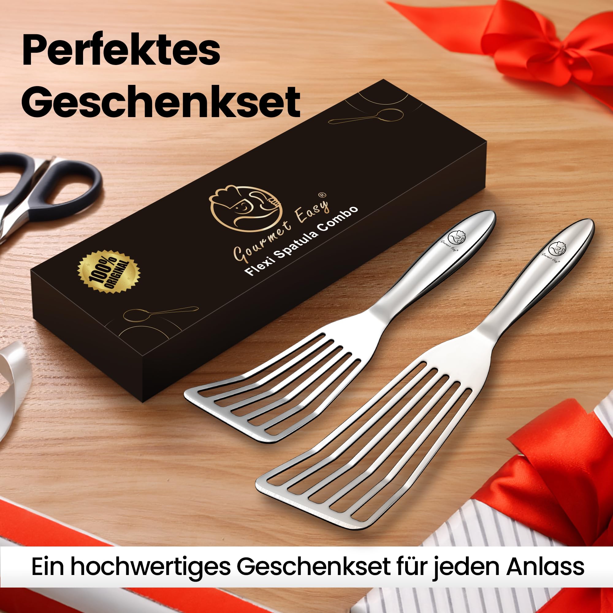 Pfannenwender Set aus rostfreiem Edelstahl für Fisch & Fleisch - Kleiner & Großer Pfannkuchenwender - Pfannenwender Edelstahl - Küchenhelfer 5 Jahre Ersatz 8