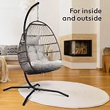 VITA5 Hanging Egg Chair with Frame Polyrattan Cushion Light Grey 150 kg view 6