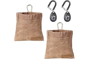 YODEWA Dog Treat Pouch for Pet Training with Clicker, Small Dog Treat Bags Training Pouch Kit, Auto Closure, Hands-Free Puppy Training Pouches for Outdoor Dog Walking/Pet Dog Training (2 Pack- Brown)