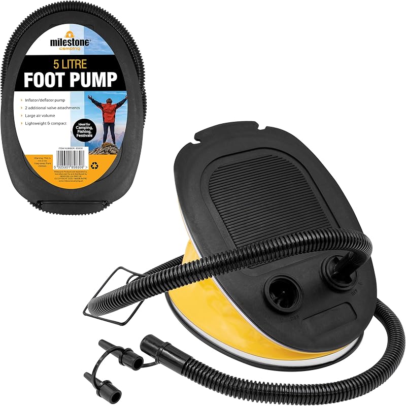 Milestone Camping 5-Litre Foot Operated Air Pump with 2 Nozzles - Light &