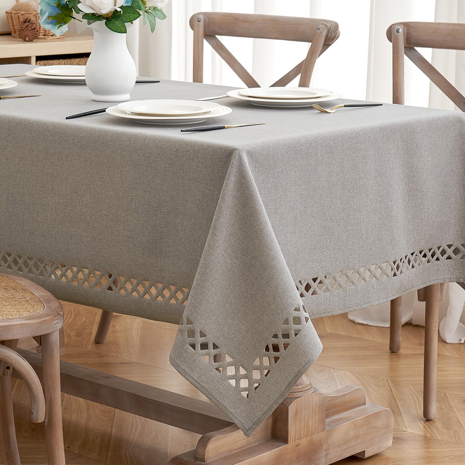 MIULEE Taupe Polyester Linen Rectangle Tablecloth