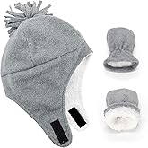 Century Star Baby Fleece Hat Warm Earflap Kids Caps Toddler Boys Winter Hat and Mitten Set