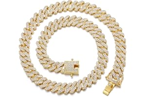 HDMENC Mens Miami Cuban Link Chain Necklace 12mm Diamond Prong Cuban Chain 18/20/24inch Length Hip Hop Jewely with Gift Box