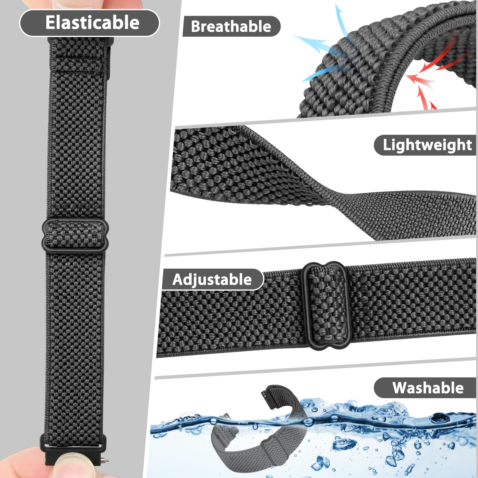 TumpCez - Quick Release Elastic Nylon Watch Straps - Band Width- 16mm 18mm 19mm 20mm 22mm 24mm Watch Straps -Choose Colour & Width