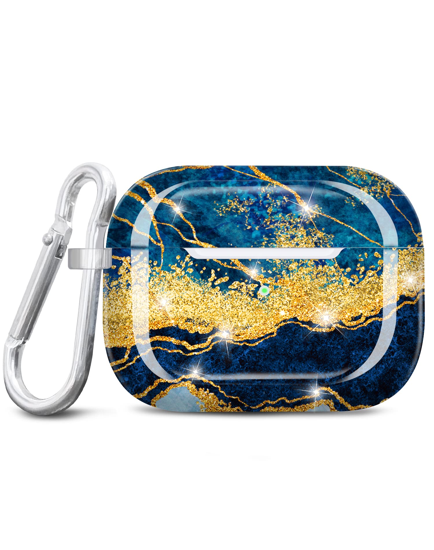 JIAXIUFEN for Airpods Pro 2nd Generation Case Cover Gold Glitter Marble Design Protective TPU Skin for Women Girl with Keychain Compatible with AirPods Pro 2019/Pro 2 Gen Case 2022, Dark Blue