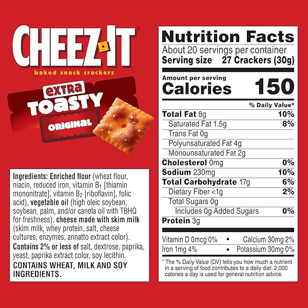CHEEZ-IT CHEESE CRACKERS, BAKED SNACK CRACKERS, LUNCH SNACKS, FAMILY SIZE, EXTRA TOASTY, 21OZ BOX (1 BOX)