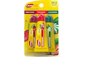Carmex Daily Care Moisturizing Lip Balm Pack, Lip Balm With Sunscreen in Fresh Cherry, Strawberry and Wintergreen -0.35 Ounce (Pack of 3)