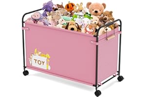 JBBTOOL Toy Box Storage, 180L Extra Large Toy Chest with 360° Wheels, Oxford Cloth Metal Toy Box for Boys, Girls, Stuffed Animals, Clothes, Bedroom, Living Room (Pink)