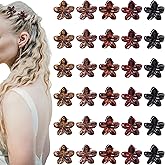 hisial 30PCS Mini Flower Hair Clips for Women Small Claw Clips Cute Tiny Barrettes Decorative Hair Accessories(Bright Black/Amber)