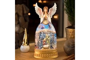 TIMEFLIES 12.6 Inch Angel Figurine Lighted Christmas Snow Globe Nativity Scene Musical Water Lantern with Swirling Glitter for Christmas Ornaments Gifts Home Indoor Decor