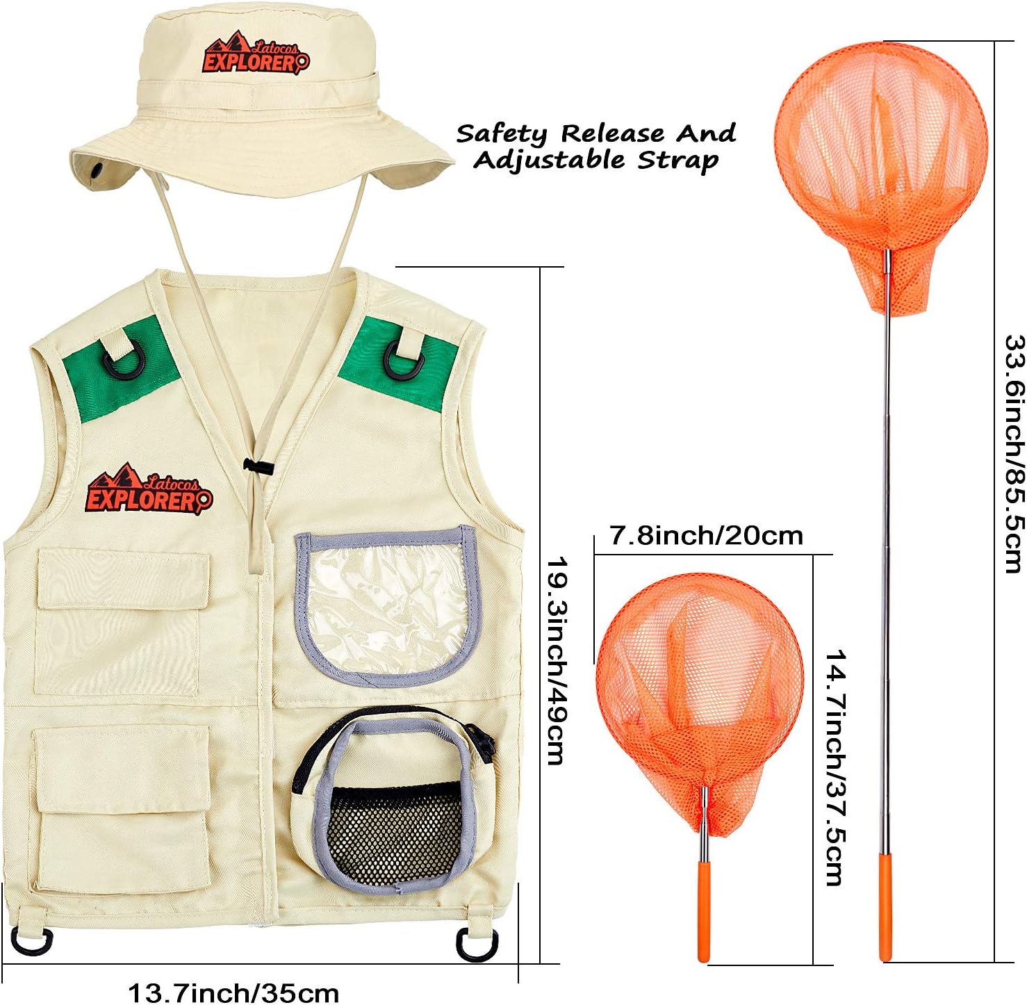 17Pcs Kids Explorer Kit Outdoor Adventure with Costume Cargo Vest and Hat, Binoculars, Flashlight, Butterfly Net Nature Exploration Camping Hiking Toy Birthday Gifts for Kids Boys Girls 3+ Years Old: Toys & Games