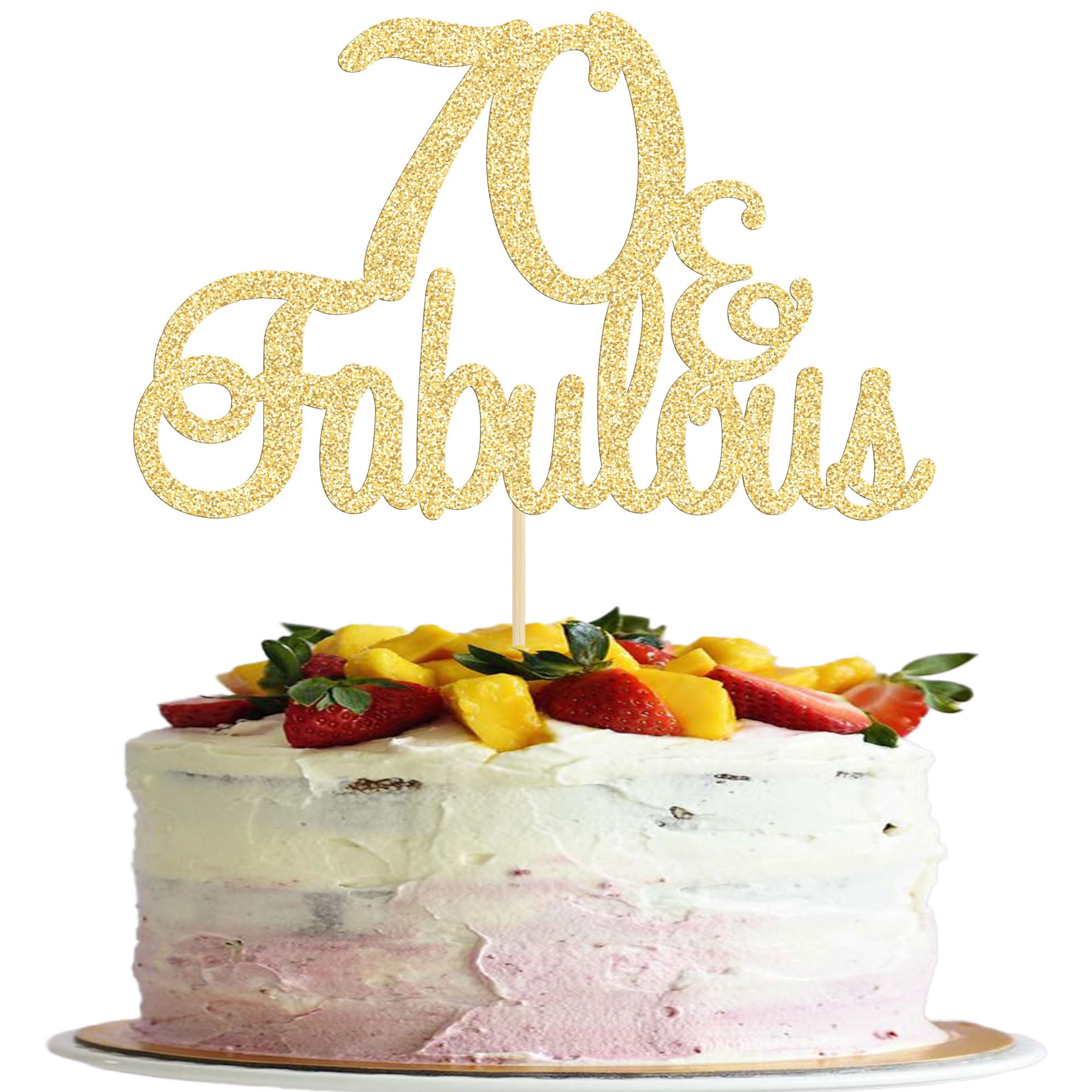 Gyufise 3Pack 70 & Fabulous Birthday Cake Toppers Gold Glitter 70 Fabulous Cake Decorations for 70th Birthday 70th Anniversary Party Celebration Decorations Supllies