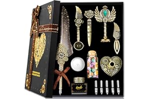 Aifeiter Feather Quill Pen ink Set,Calligraphy Pen Set,Wax Seal Stamp Set,Feather Calligraphy Pen Set,Beautiful Gift Calligraphy Set,Christmas Gifts-Grey