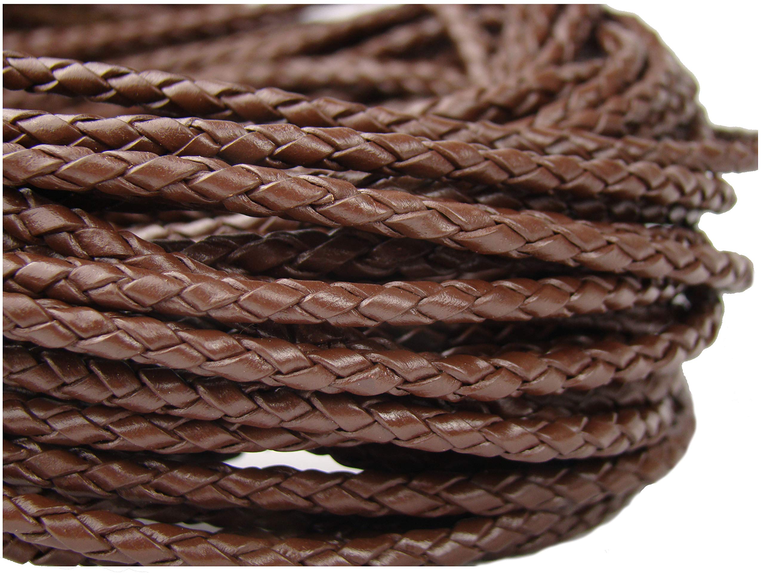 3 mm round braided leather cord, brown, 3 m, length: selectable