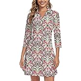WOWENY 3/4 Sleeve Dress for Women with Pockets V Neck UPF 50+ Casual Sun Dress Breathable Quick Dry Beach Vacation (Pink Green Paisley, 2XL)