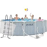 INTEX 26745EP 16ft X 48in Chevron Prism Frame Premium Above Ground Swimming Pool Set with 1500 GPH Filter Pump, Removable Ladder, Ground Cloth, Pool Cover