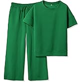 SeeLuNa Women's 2 Piece Outfits Textured Sweatsuit 3/4 Batwing Sleeve Crew Neck Pullover Top Wide Leg Pant Tracksuit Set