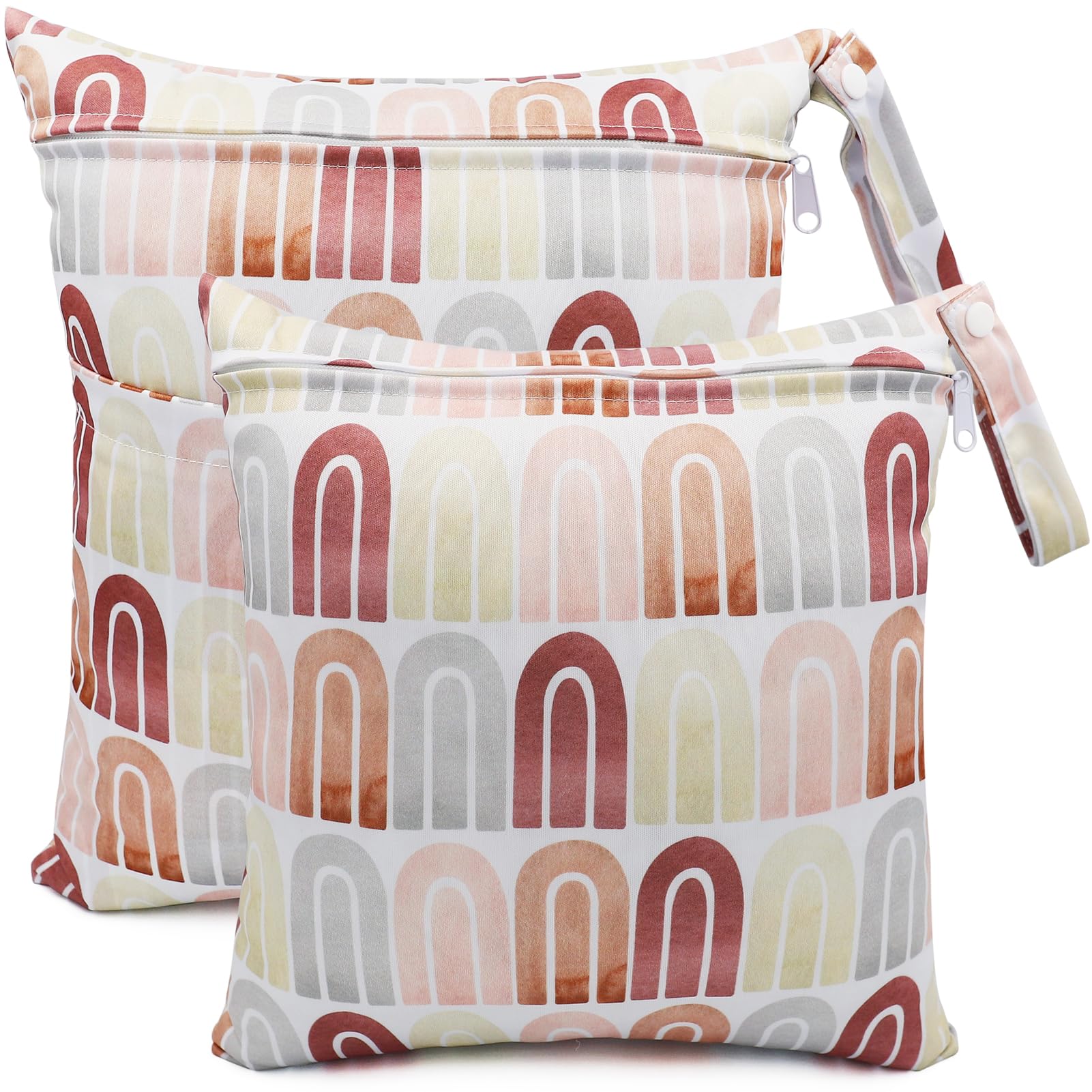 FenFang Wet Bag, 2 PCS Wet Dry Bags for Cloth Diapers Nappy Daycare Organiser Storage Bags, Waterproof Washable Reusable Zipper Bag (Brown)