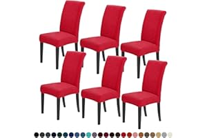 Joccun Chair Covers for Dining Room Set of 6, Dining Chair Slipcovers Stretch Dining Room Chair Covers Seat Protector,Washable Parsons Chair Cover for Home,Hotel,Banquet(Ruby,6 Pack)