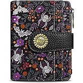 Kelvoris Goth Gothic Bats Spiders Web Small Rfid Women Wallet Bifold Zipper Coin Pocket PU Leather Compact Cash Credit Card Holder Travel Wallet for Female Ladies Teen Girls 1 ID Window 10 Card Slots