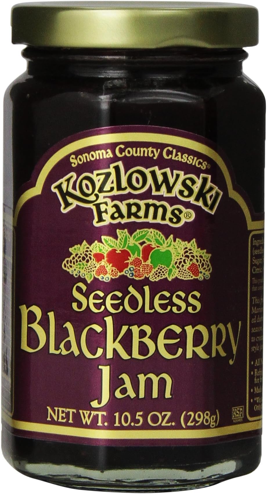 Kozlowski Farms Jam, Seedless Blackberry, 10.5 Ounce (Pack of 6)